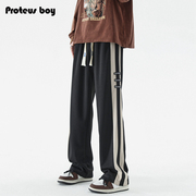 ProteusBoy裤子男款春秋夏季男士美式条纹宽松直筒运动潮休闲长裤