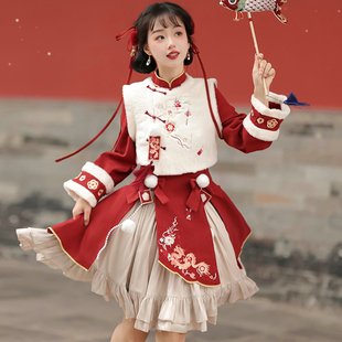 原创一跃成龙汉服女中国风改良日常汉元素连衣裙新年战袍拜年套装