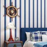 地中海蓝色自粘竖条纹无纺布壁纸客厅卧室床头背景简现代条纹墙纸