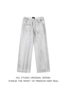 XOL 原创美式小众扎染水洗脏白牛仔裤男女宽松百搭显瘦垂感高街裤