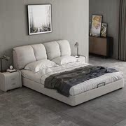 奶油风科技布床简约储物高箱床现代实木双人床轻奢卧室软包网红床