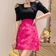 立体花朵半身裙女夏季韩版独特短裙设计师款名媛显瘦高腰A字裙潮