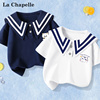 拉夏贝尔女童短袖t恤夏季儿童薄款夏装2024中大童海军领童装