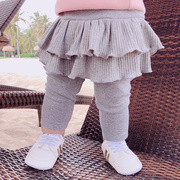 1-2-3韩版4岁女宝宝假两件打底裙裤女童小童春装，纯棉长裤裙潮婴儿