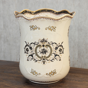 欧式陶瓷储物桶 客厅创意垃圾桶 现代简约美式杂物收纳筒装饰花瓶