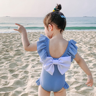 夏季宝宝泳衣婴儿连体女童比基尼可爱速干露背蝴蝶结儿童游泳衣
