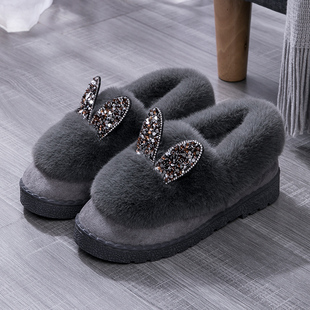 雪地鞋女冬鞋加绒加厚短靴，可爱一脚蹬豆豆鞋，保暖雪地靴棉鞋女冬季