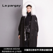 lapargay纳帕佳女装冬季黑色，中长款连帽保暖羽绒服棉服