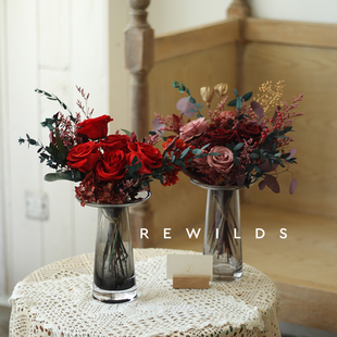 复古永生花红玫瑰花束喜庆客厅花瓶套装餐桌送女神生日礼物玄关厅