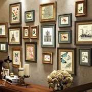 实木美式照片墙相框墙组合免打孔客厅，沙发餐厅创意复古挂墙装饰