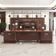 老板桌总裁桌新中式实木皮烤漆大班台高端时尚办公室桌椅组合大气