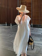 2023夏季法式复古温柔小众设计宽松白色，连衣长裙女