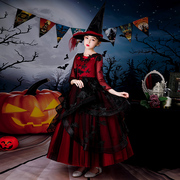万圣节服装女童礼服秋冬cosplay女巫吸血鬼演出服红色儿童公主裙
