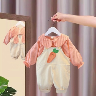 婴儿衣服春季男女宝宝洋气卡通背带裤1岁10个月2儿童衣服春秋套装