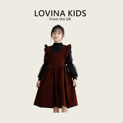 LOVINA女童套装秋冬装2024洋气大儿童女孩红色背带裙子两件套