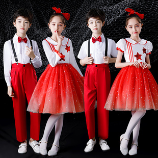 儿童合唱演出服中小学生大合唱团体服装男女童诗歌朗诵纱裙表演服