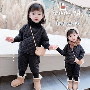 韩系女童冬装套装2023潮洋气儿童棉服宝宝秋冬两件套加绒加厚