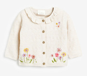 英国NEXT童装春秋女宝宝米色花卉刺绣针织毛衣开衫