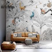 -法式风景热带雨林动植物壁纸定制大型壁画客厅餐厅背景墙壁布
