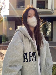 lilcher美式复古连帽款拉链，卫衣女开衫秋冬加绒加厚oversize外套