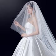 头纱新娘主婚纱白色长款香槟色，拖尾头饰超仙森系结婚拍照蓬蓬