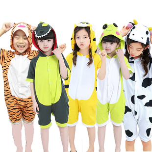 儿童节幼儿园动物演出服纯棉短袖，女青蛙牛男童连体睡衣夏恐龙(夏恐龙)老虎