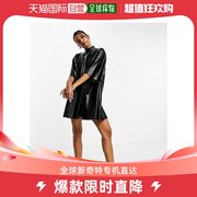 香港直邮潮奢 ASOS 女士设计高领皮革效果T恤式连衣裙(黑色)