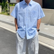 男士夏季韩版宽松短袖，衬衫潮流蓝色衬衣c6611-p48