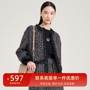 雪歌商场同款粗花呢大衣女，长袖2023秋冬休闲外套xi310003b695