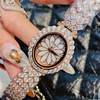 蒂米妮椭圆锆石玫瑰金手链(金手链)时尚，个性水钻花瓣腕表满钻表带女士手表