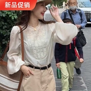 高级感上衣B春季宫廷风白杏色衬衫女小众独特别致雪纺长