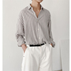 MRDONG韩国男装竖条纹纹理感垂感面料OS弧形下摆慵懒长袖衬衫