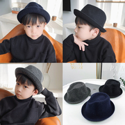 儿童帽子秋冬男童礼帽针织毛呢，爵士帽时尚洋气，中小童韩版帽子