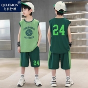男童夏季篮球服套装儿童运动速干衣两件套中大童无袖背心球衣