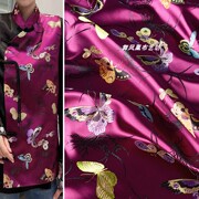 蝴蝶兰花织锦缎提花，面料玫红紫色，新中式国风外套马甲旗袍布料