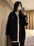 宽松显瘦黑色卫衣运动套装女学生韩版大码港风复古休闲两件套bf潮