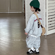 2024秋季韩版女童字母，印花运动套装，男宝宝百搭卫衣卫裤两件套