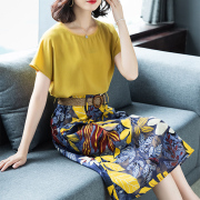 高贵妈妈35夏装洋气时尚女装，雪纺连衣裙子套装，中年30一40岁两件套