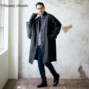 桑妮库拉/Sunny clouds Shuttle Notes日本面料 男式棉毛黑色大衣