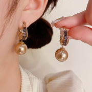 韩式时尚轻奢简约一款多戴香槟色珍珠精致名媛风小众设计耳环女