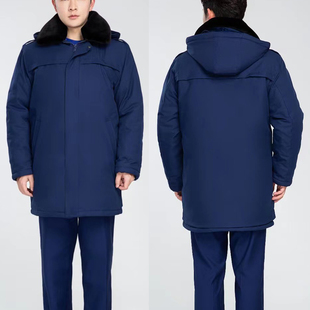 火焰蓝色冬季棉大衣，备勤大衣防寒保暖作训大衣，中长款防水棉袄
