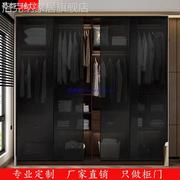 钢化透明玻璃门定制衣柜推拉门茶色衣橱柜门极窄框黑色移门滑动门