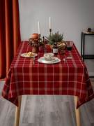 英伦红色格子布艺桌布餐桌布，长方形茶几台布西餐厅咖啡馆桌布定制