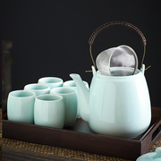 高档青瓷提梁壶茶具套装整套大容量茶壶带过滤网水杯茶杯餐厅1.5