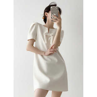 大潘法式短袖连衣裙女夏季设计感盐系高级感小白裙女