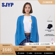 SJYP韩国小众设计2023秋羊毛混纺灯笼袖针织开衫加厚毛衣外套