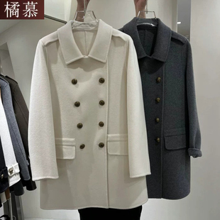 高端双面羊绒大衣女装，中长款2023赫本风毛呢外套，秋冬款双排扣