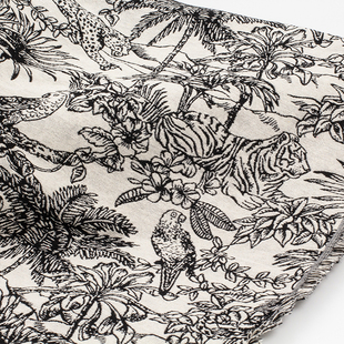 提花布料动物丛林老虎廓形服装设计面料加厚裙子，手工diy包包材料