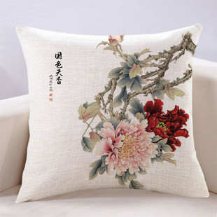 新中式牡丹花红木沙发客厅抱枕套，含芯中国风，靠垫床头靠枕大靠背垫