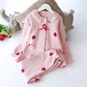 秋冬季空气层母女亲子装长袖，睡衣针织薄夹棉草莓开衫保暖家居服